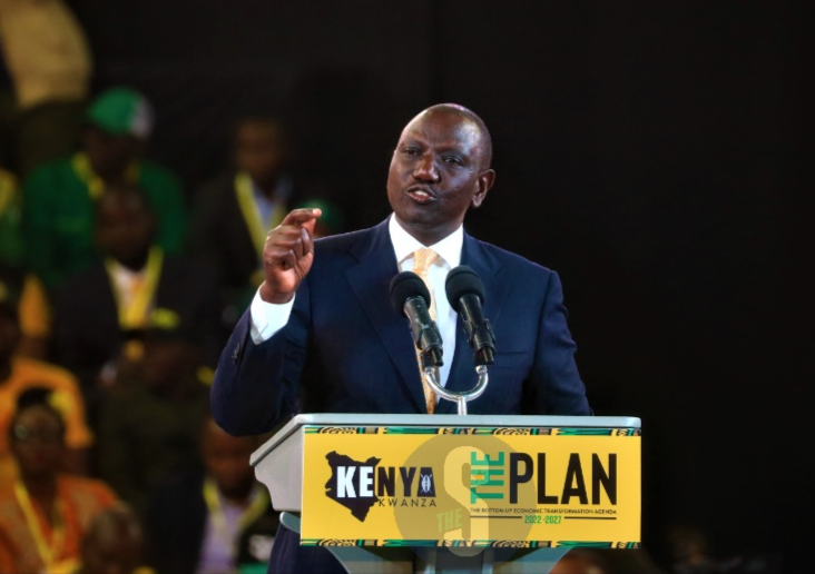 President-elect William Ruto speaks during the launch of Kenya Kwanza coalition manifesto at Kasarani stadium July 2, 2022.