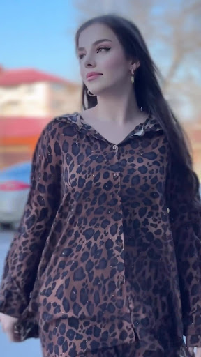 Title 5, Leopard Print Hooded Long Sleeve Shirt Pleated ...