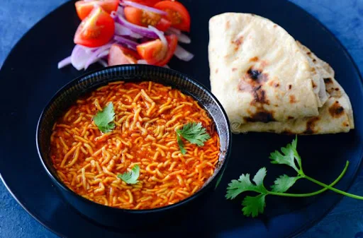 Sev Tamatar Ki Sabji + 5 Roti Salad And Lasun Chutney