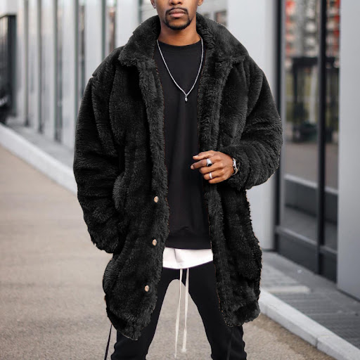 Title 4, Mens Loose Casual Plush Mid-length Coat. Exper...
