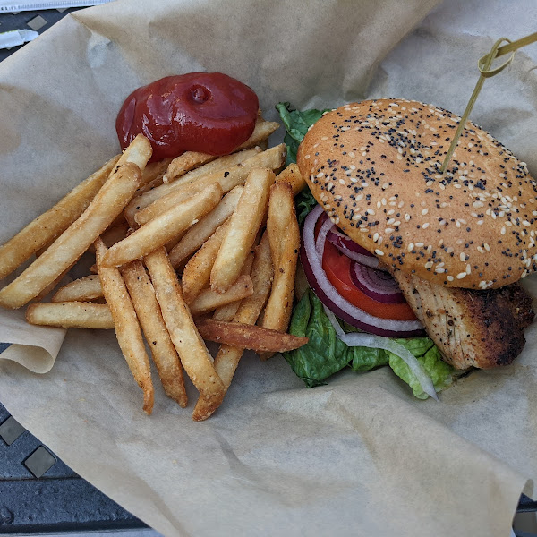 Blackened mahi sandwich with fries