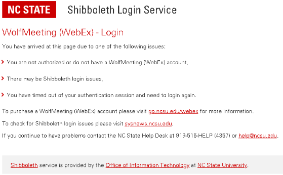 Shibboleth Error Message