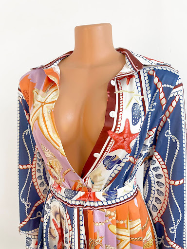 Title 10, Sexy Womens Printed Pleated Skirt with Long Sl...