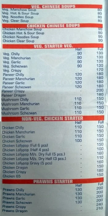 Hotel Sujay menu 