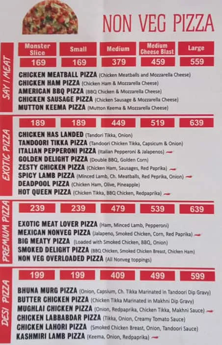 Chicago Pizza menu 