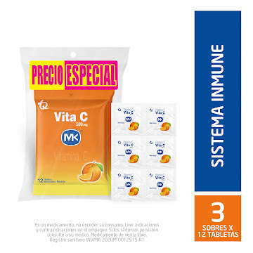 Vita C Vitamina C 500 mg Naranja Bolsa MK x 36 Tabletas  