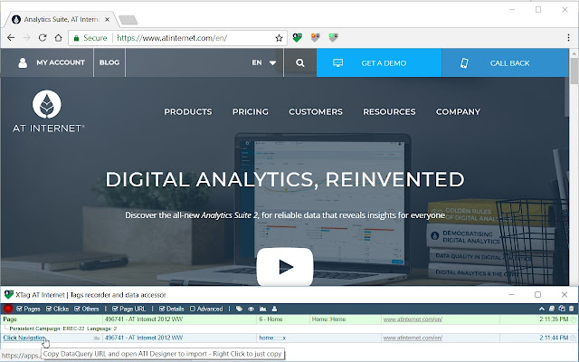 XTag AT Internet: Record, check, access data