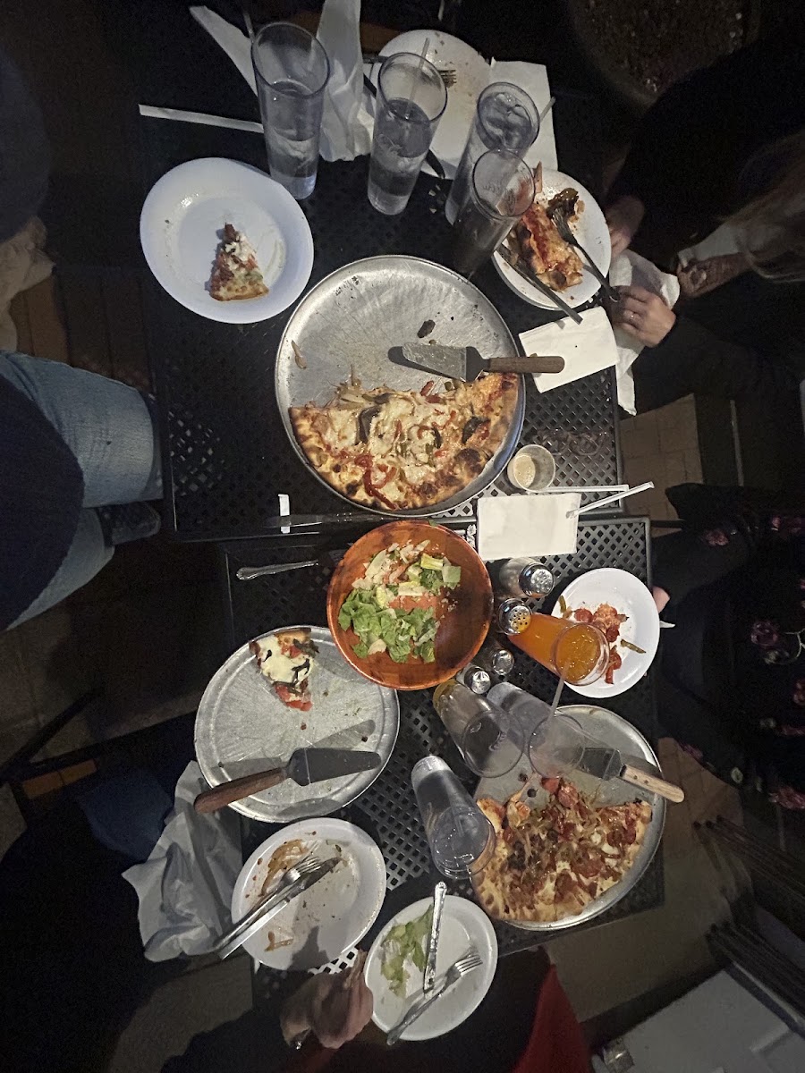 I wanted to take a photo of my pizza… but i ate all of it except for two pieces when i remembered! Mine is the plate on the left and the little pizza. YUM!