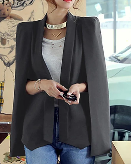 ZANZEA 2023 Autumn New Office Solid Cape Women Lapel Cloa... - 2