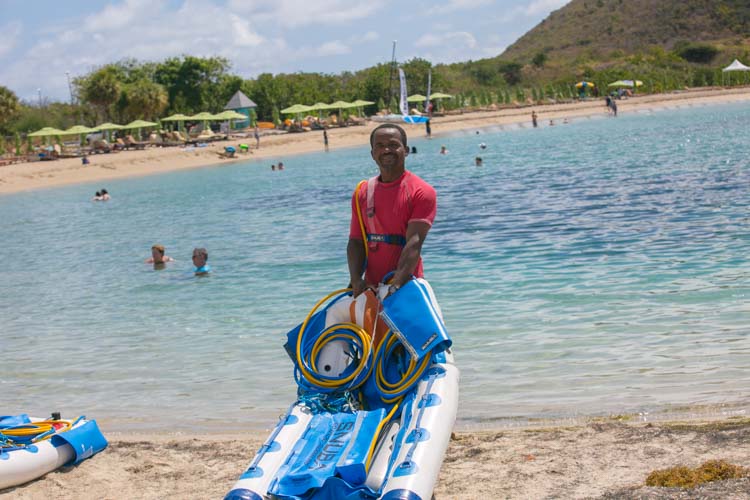 David, a guide for Kantours, shows off the snuba raft used on our outing.