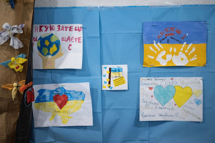 Drawings made by children hang on the walls inside a frontline medical stabilisation point where medics treat war wounds, amid Russia’s attack on Ukraine, near Vuhledar, Donetsk region, Ukraine, on February 19 2023. Picture: REUTERS/MARKO DJURICA