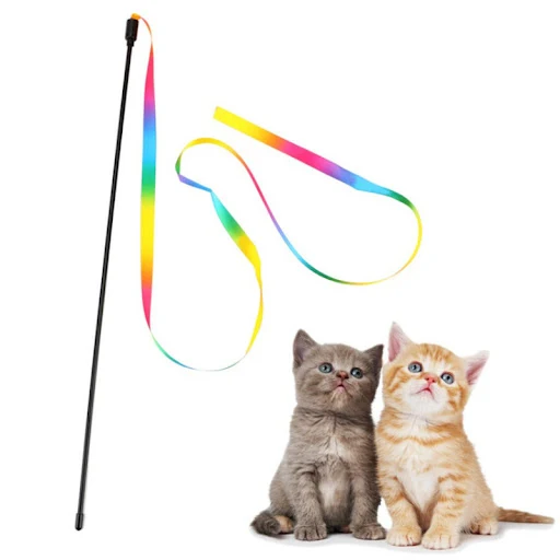 Pet Cat Toys Cute Funny Rainbow Strips Stick Cat Teaser Wand Pet Toys for Cats Interactive Toys Cat Supplies Pet Produc