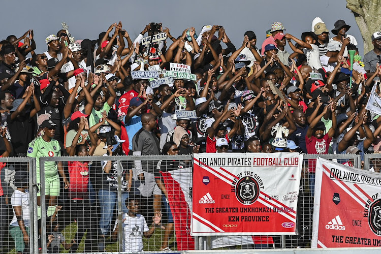 Orlando Pirates fans during the DStv Premiership match between Golden Arrows and Orlando Pirates at Mpumalanga Stadium in Hammarsdale, outside Durban in KwaZulu-Natal on Sunday. Image: Darren Stewart/Gallo Images