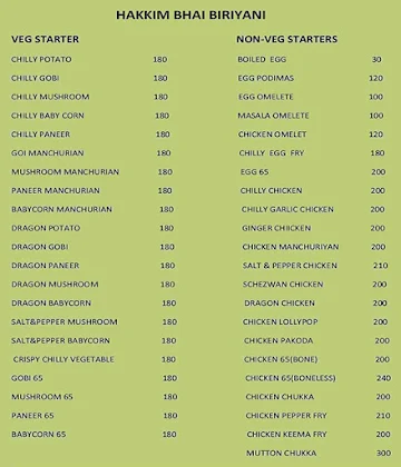 Hakkim Bhai Biriyani menu 