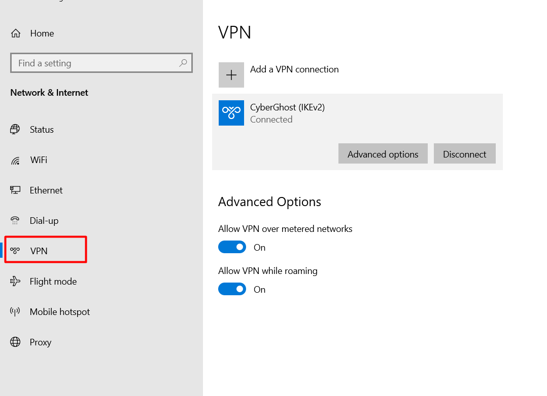 What happens when VPN is turned off?