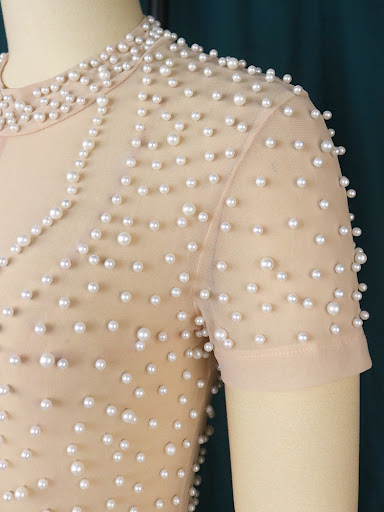 Title 12, Round Neck Short Sleeved Beaded Jumpsuit