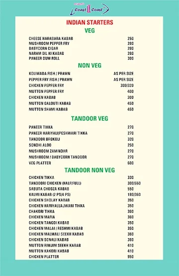 Anupam's Coast II Coast menu 