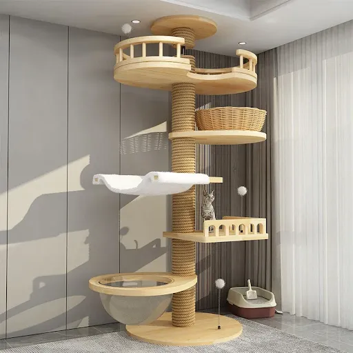 260-270cm Cat Climbing Frame Wooden Extra Large Tree Tower Scratching Post Cats Toy Hiding House Furniture Cat Training 