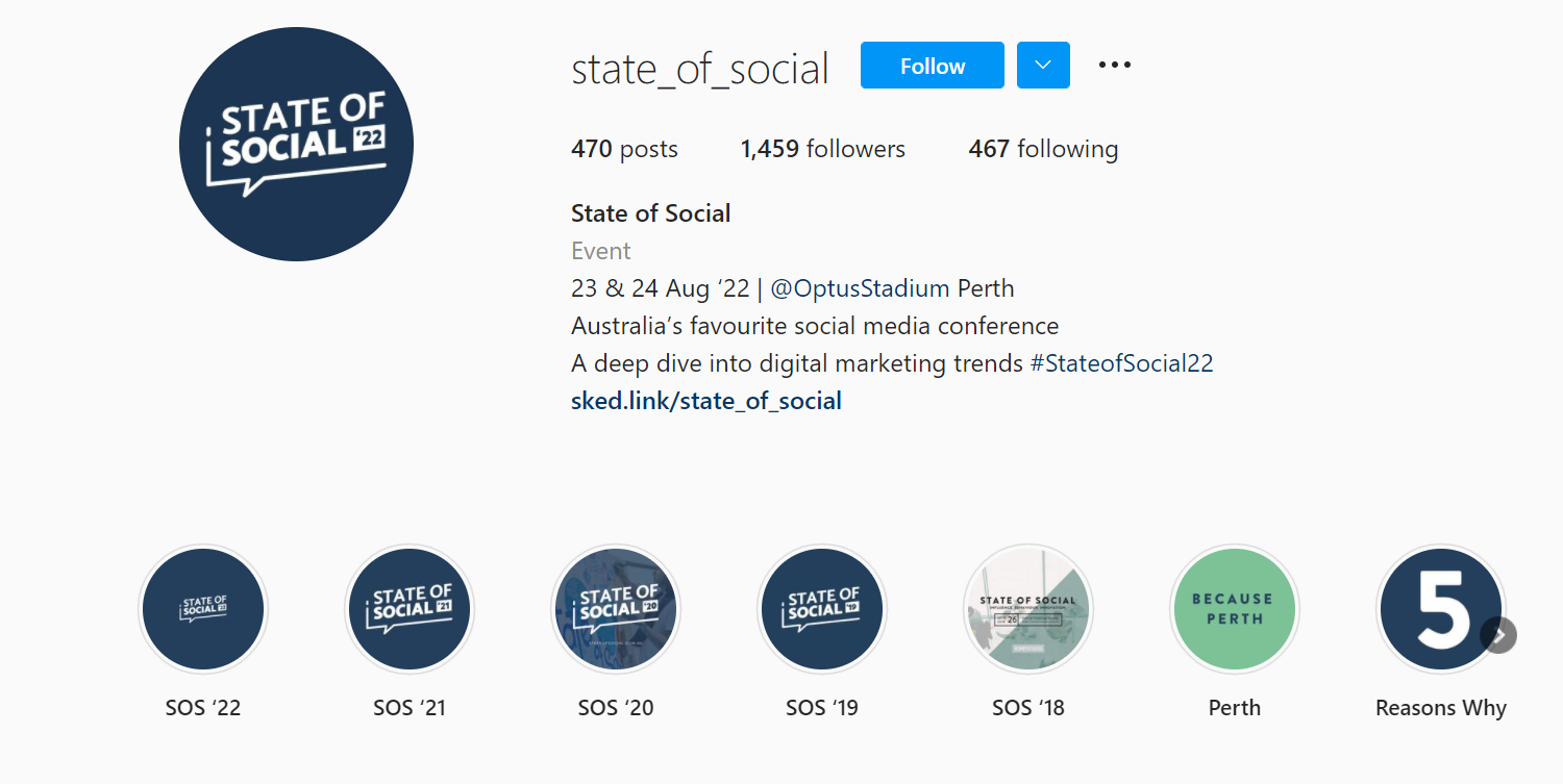 screenshot of state of social instagram profile