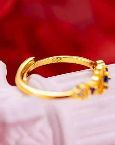 Gold-plated Clover Open Ring for ev - 1