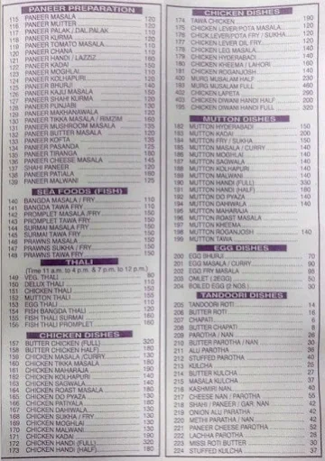 Divya Jyoti menu 