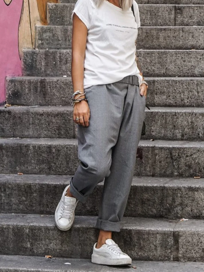 Women's Cross-border European And American Solid Color Loose Pocket Casual Pants