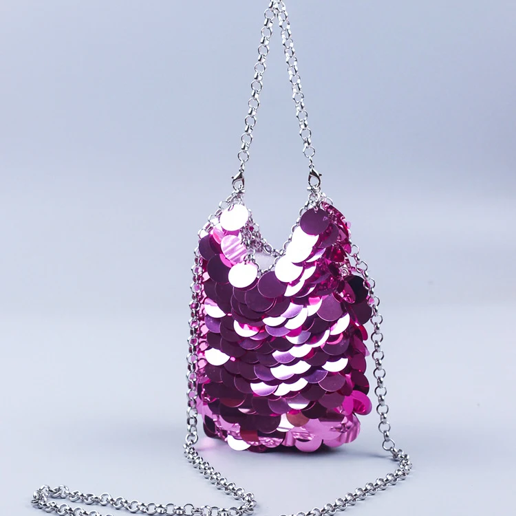 Geweven crossbody mobiele telefoon tas met pailletten voor dames, perfect voor banketten. Stijlvol en praktisch design.