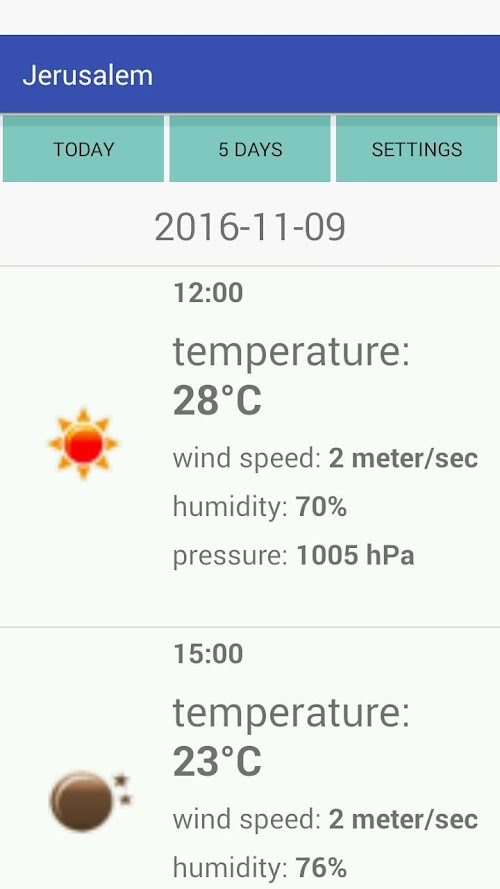 Android application Jerusalem Weather screenshort
