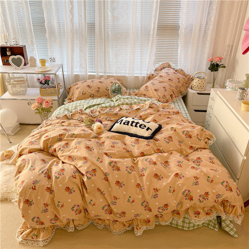 Title 5, Cotton Lace Three-piece Garden Floral Bed Sheet...