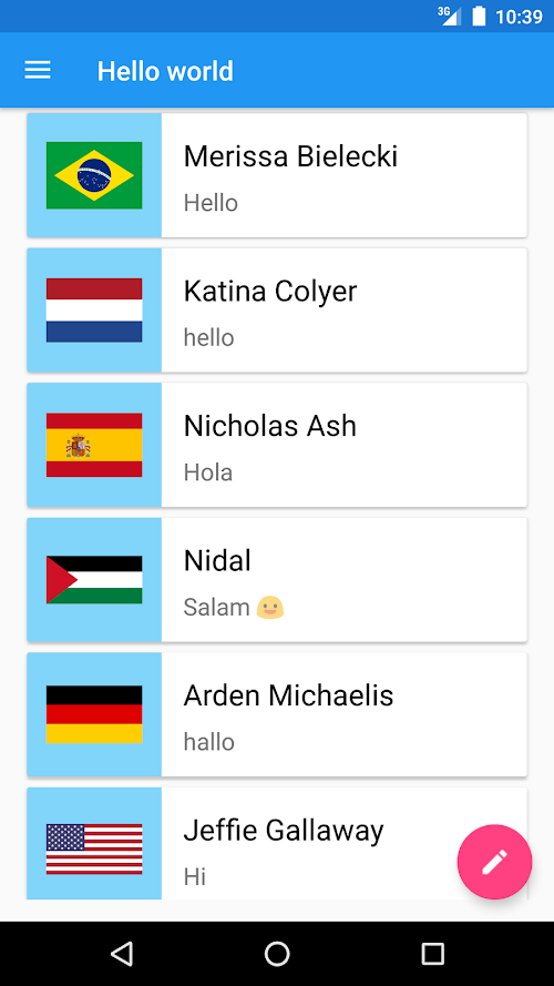 Android application Hello World Chat screenshort