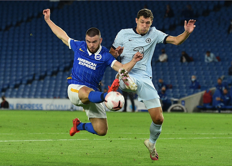 Chelsea's Andreas Christensenin action with Brighton's Aaron Connolly