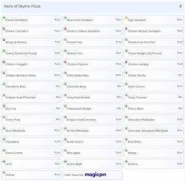 Skyline Pizza menu 