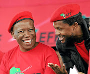 EFF leaders Julius Malema and Mbuyiseni Ndlozi  at a public manifesto consultation assembly with workers  in Pretoria. / Veli Nhlapo