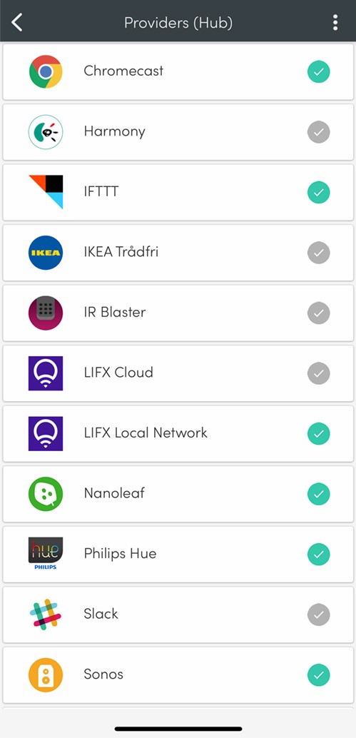 Flic Integrations Example: Chromecast, Harmony, IFTTT, Ikea Tradfri, IR Blaster, LIFX Cloud, LIFX Local Network, Nanoleaf, Philips Hue, Slack, Sonos.