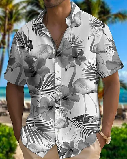 2023 Summer Animal Crane Men Hawaiian Shirt 3d Plant Shir... - 2