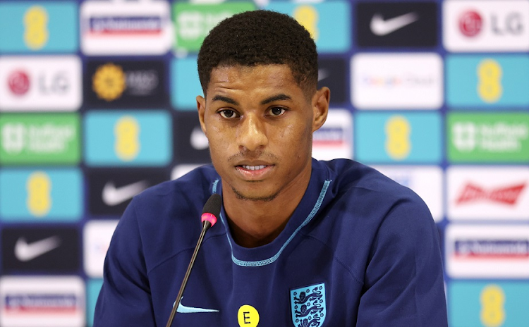 Marcus Rashford during England's press conference at Al Wakrah Stadium in Doha, Qatar on November 27 2022.