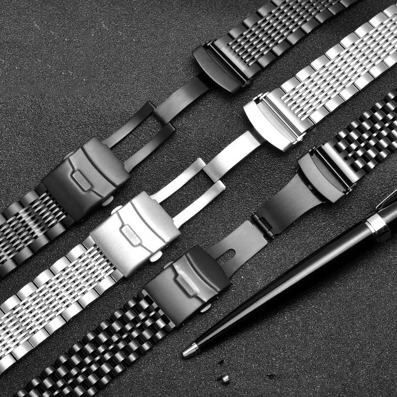 Massief roestvrijstalen horlogebandje. Duurzaam, stijlvol en waterbestendig. Verbetert het uiterlijk en het draagcomfort van je horloge.
