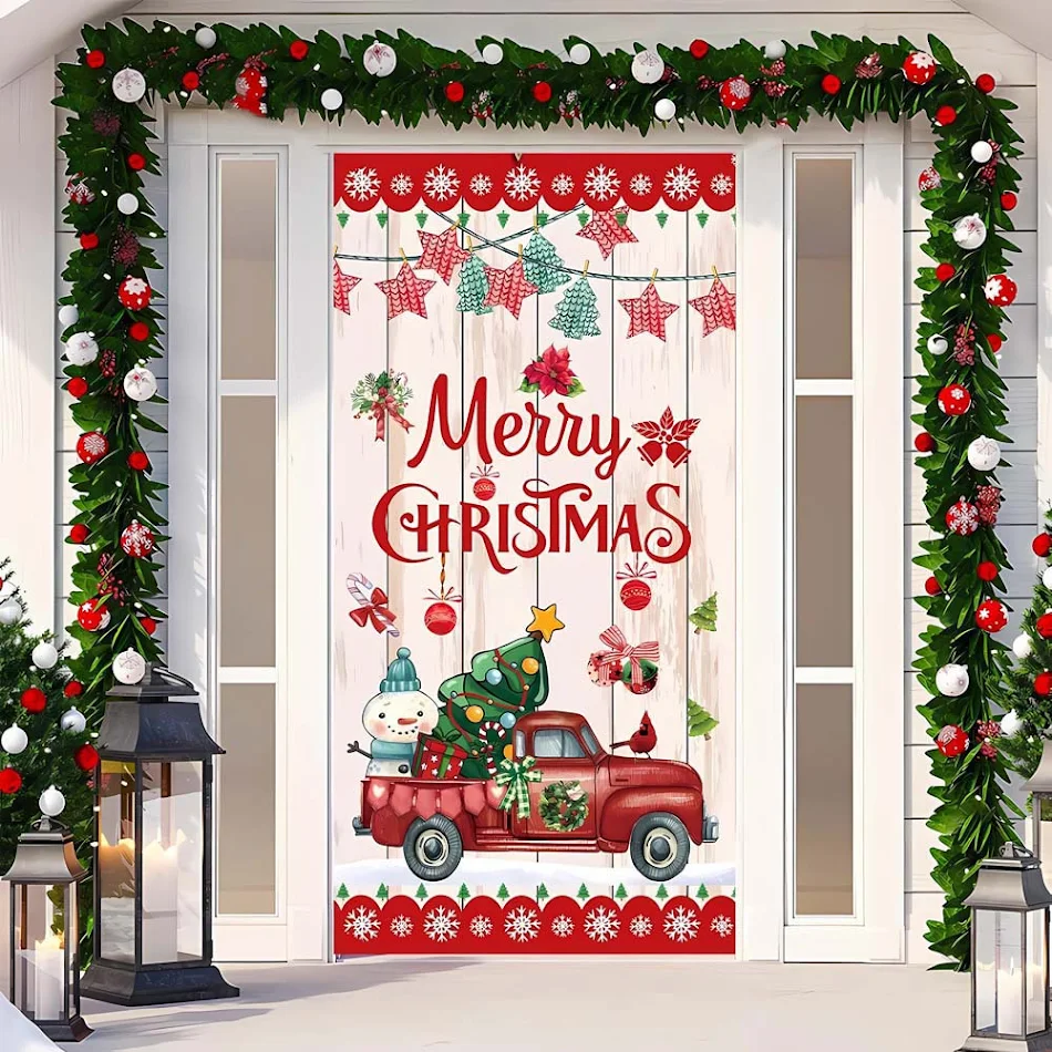 Kerst Gordijn Decoratie Hangende Doek Achtergrond Feestelijke Sfeer Decoratie voor Thuis en Feest Gemakkelijk te Installeren en Op te Hangen