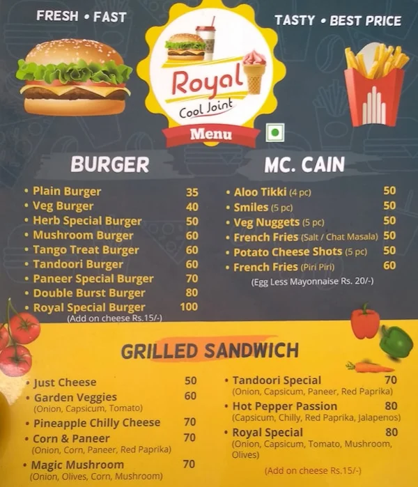 Royal Cool Joint menu 