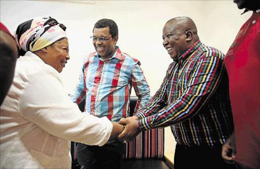 ROYAL GREETING: JANUARY 09, 2016 EFF leader Julius Malema greets King Dalindyebo's sister, Ndileka Dlamini, at St Dominic’s Hospital. Advocate Dali Mpofu, centre, looks on