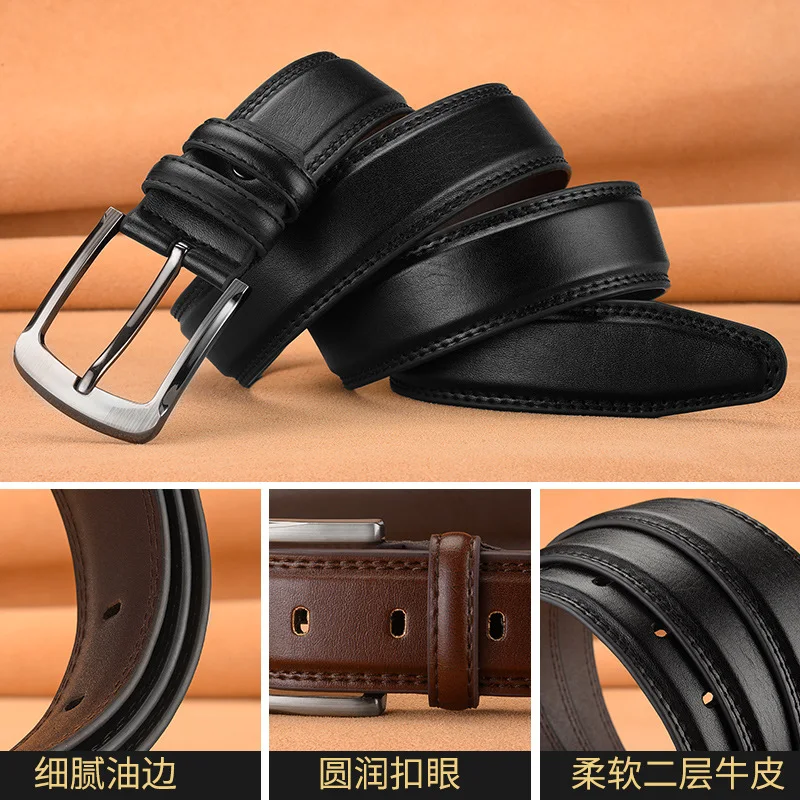 Men's Pin Buckle Cowhide Belt Business Fashion and Leisure. Durable leather belt offering style and sophistication, perf