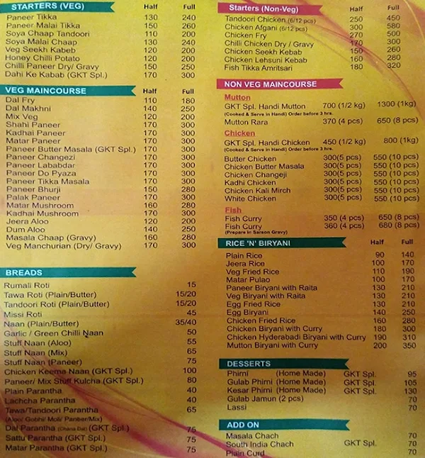 Ghar Ki Thali menu 