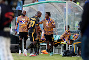 Njabulo Ngcobo of Kaizer Chiefs is calmed by teammates after his argument with goalkeeper-coach Lee Baxter (not pictured) after the player reacted angrily when he was substituted in the DStv Premiership match against Golden Arrows at Princess Magogo Stadium in KwaMashu, Durban on April 27 2022.