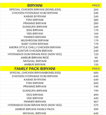 New Ambur Biryani menu 