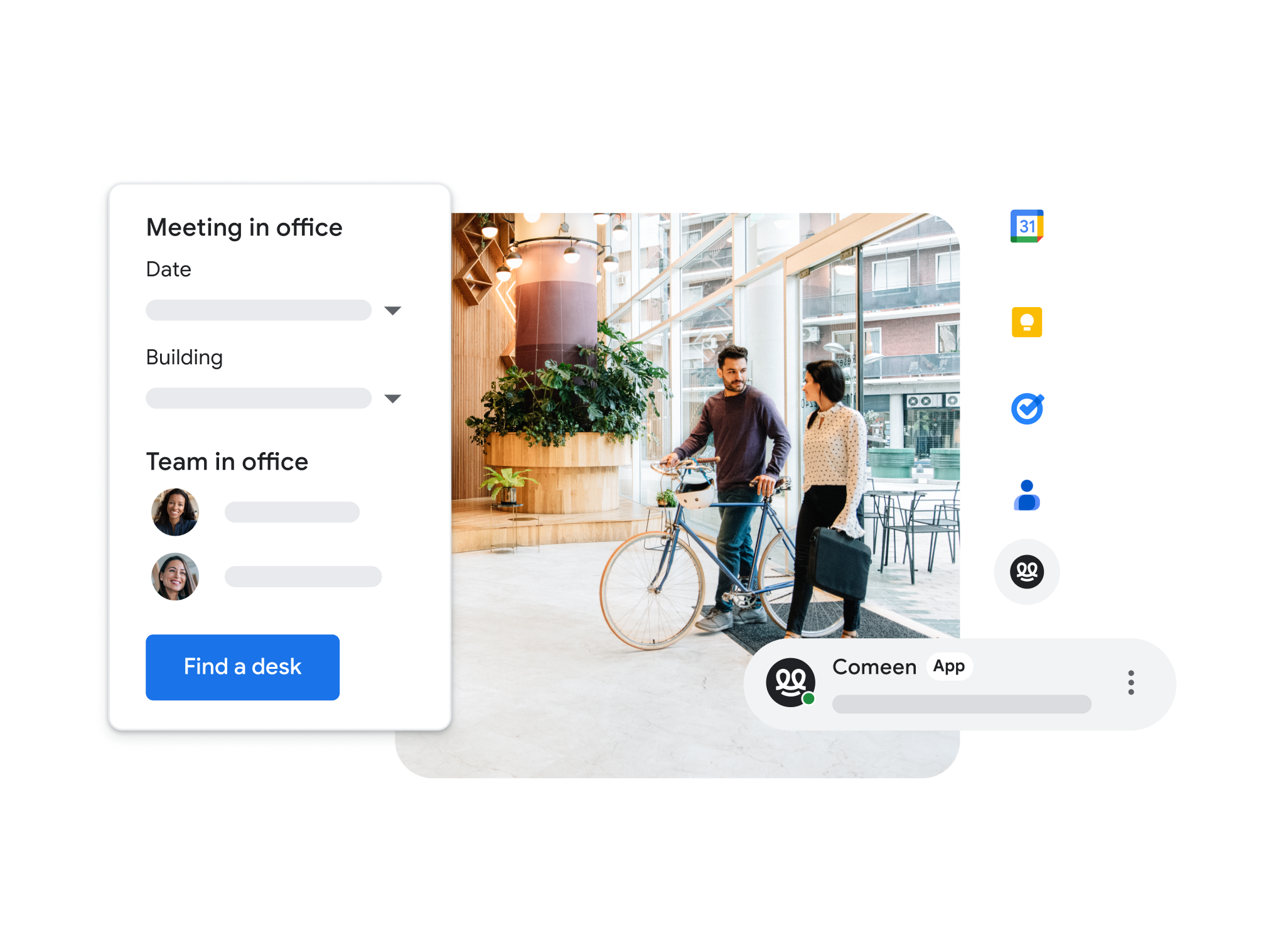 Eine Person greift über eine andere App mithilfe der Google Meet-Integration auf eine Videokonferenz zu