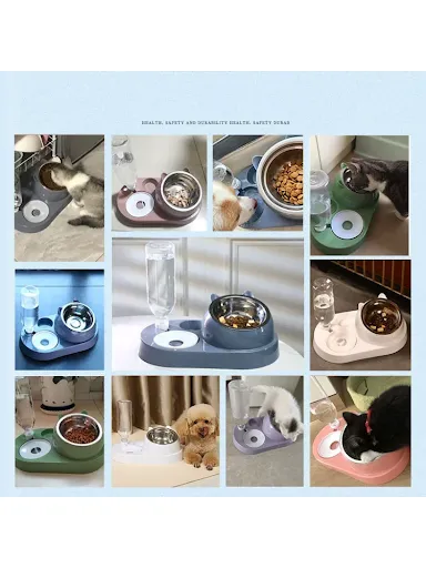 Surrunme Stainless Steel or Ceramics Bowl for Cat Double Dog Bowl Automatic Water Drinker Food Feeder Dispenser Pet Food