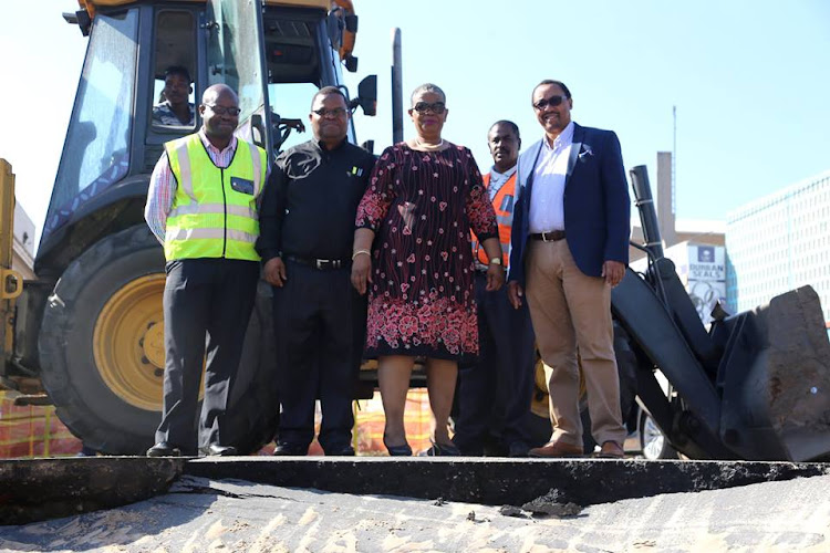 In this file photo, former eThekwini mayor Zandile Gumede, third from right, is pictured with city manager Sipho Nzuza, right, and deputy city manager for trading services Philemon Mashoko and head of eThekwini water and sanitation Ednick Msweli.