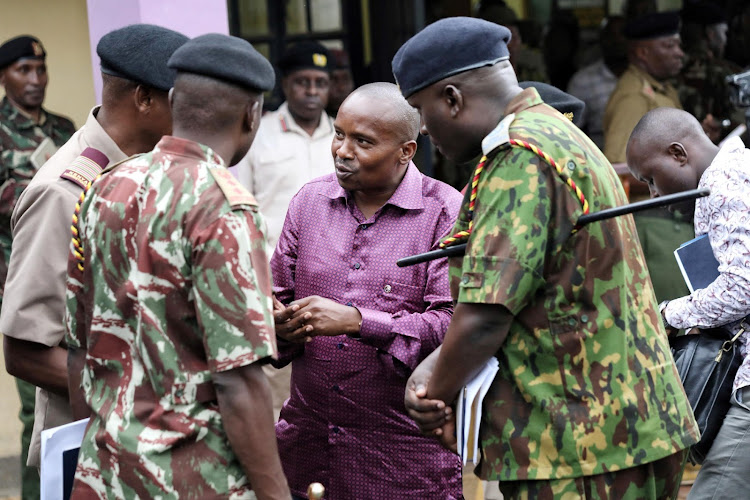 Interior Cabinet Secretary Kindiki Kithure with security chiefs in Samburu on February 27, 2024.