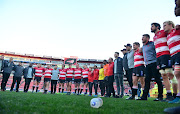 Lions players praying during the 2018 Super Rugby SemiFinals match between Lions and Waratahs at Ellis Park Stadium, Johannesburg on 28 July 2018.