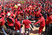 Thousands of Numsa members protesting outside the offices of the Metals and Engineering Industries Bargaining Council in the Johannesburg CBD. File image.